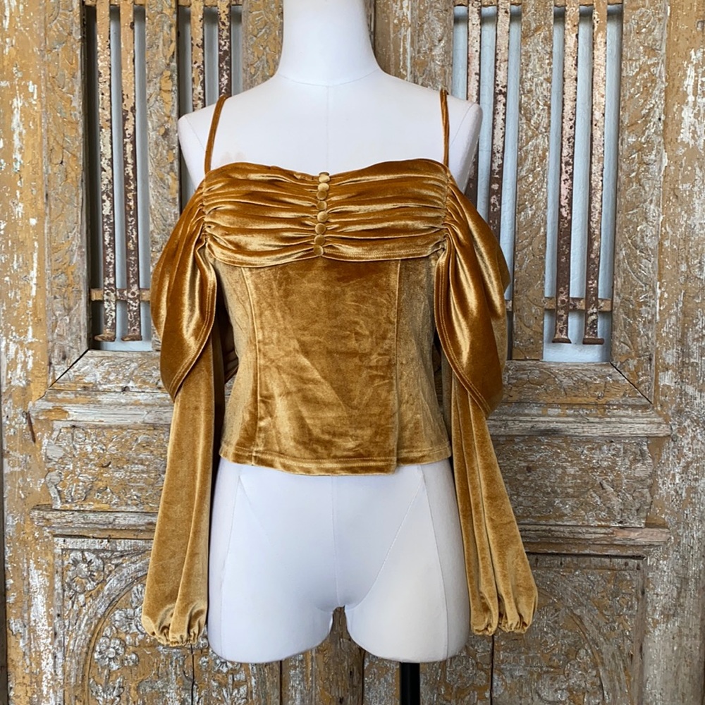 LECHE DRAPE OFF SHOULDER VELVET TOP LARGE NEW